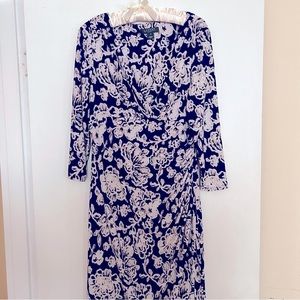 EUC/WORN ONCE RALPH LAUREN BLUE FLORAL WORK DRESS